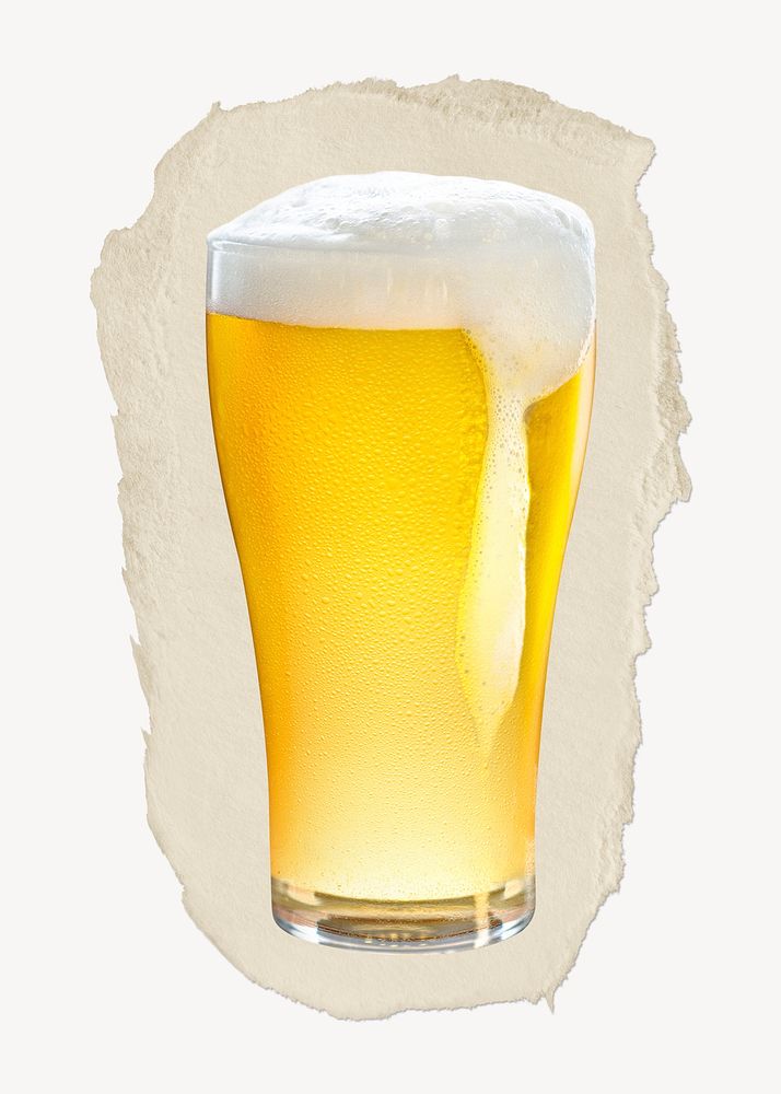 Beer glass ripped paper, alcoholic beverage graphic