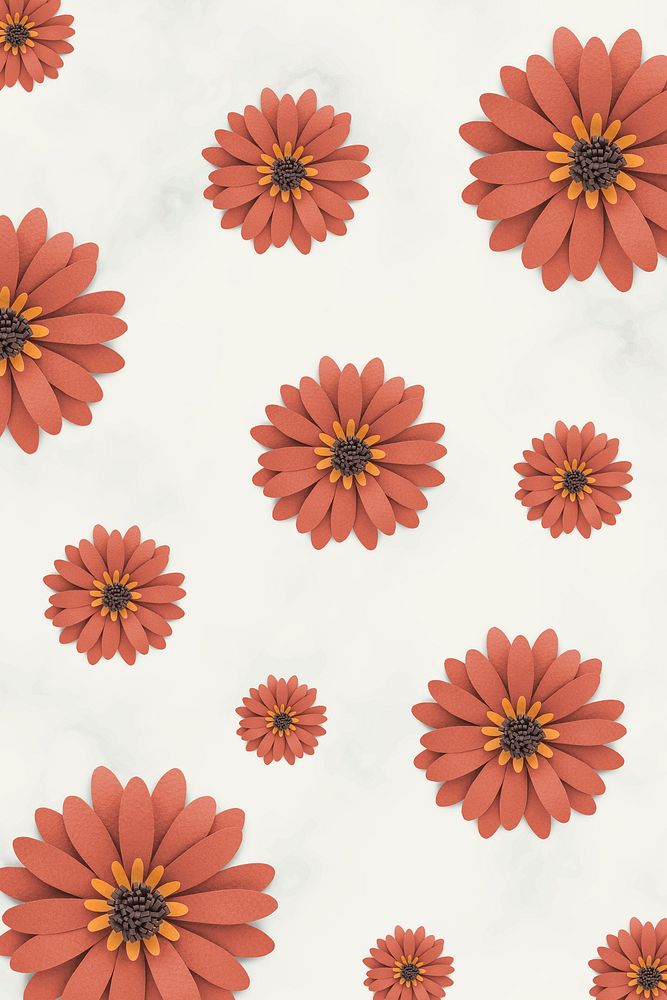 Orange paper craft daisy pattern on beige background