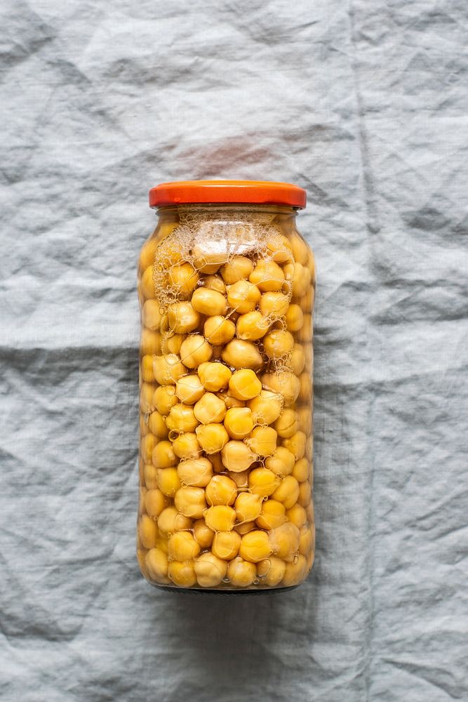 Chickpea in a glass jar flatlay