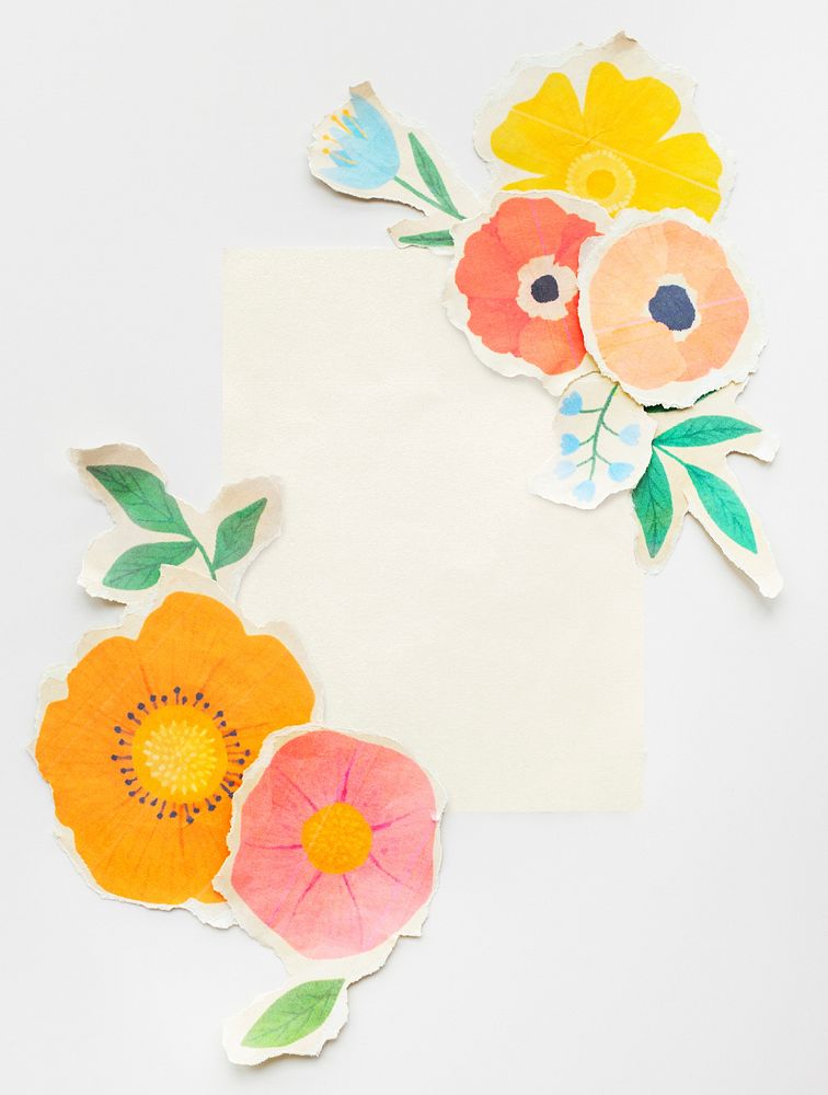 Paper note template mockup with paper craft flowers