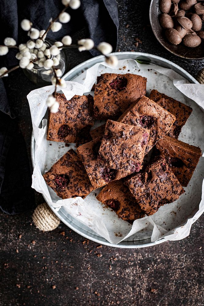 Freshly baked homemade chocolate brownies