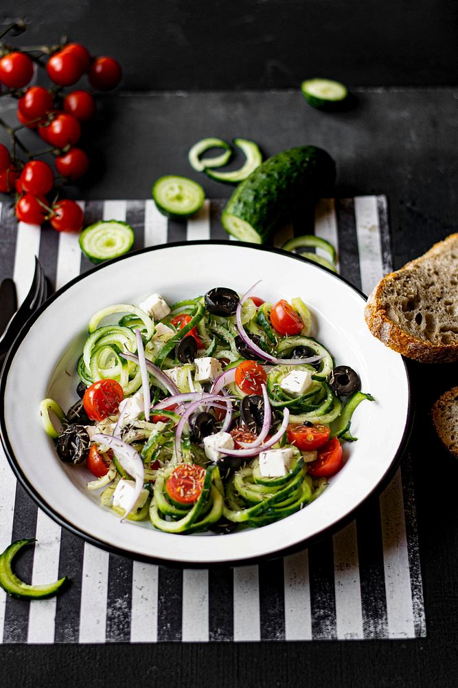 Greek salad with spiralized-cucumber recipe idea