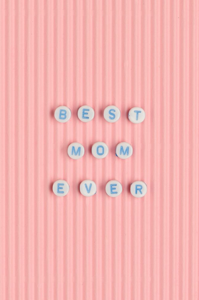 White BEST MOM EVER beads word typography