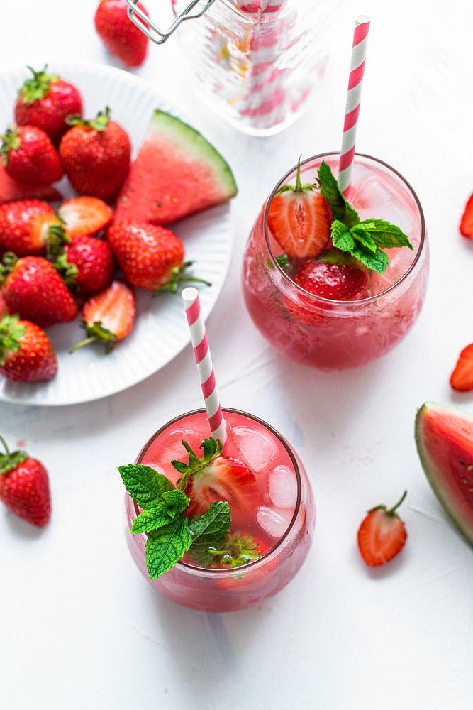 Fresh watermelon strawberry lemonade juice