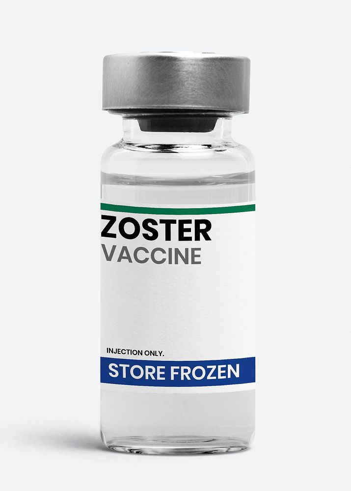 Zoster vaccine injection vial bottle with store frozen label