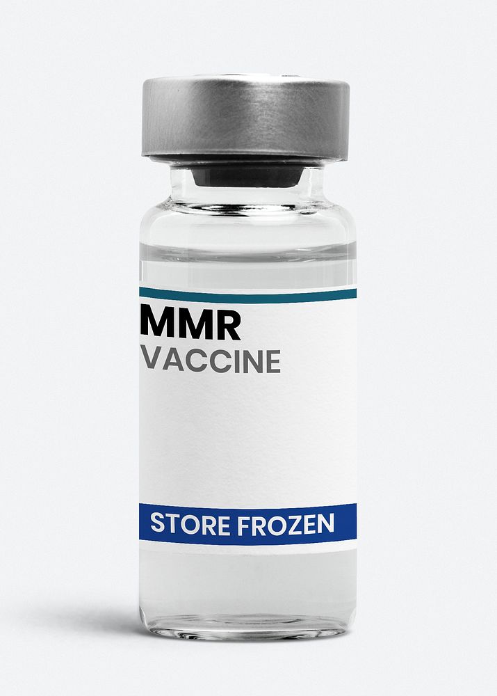 MMR vaccine injection bottle with store frozen label