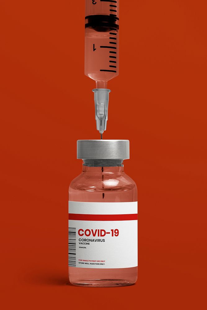 COVID-19 vaccine injection glass bottle with syringe