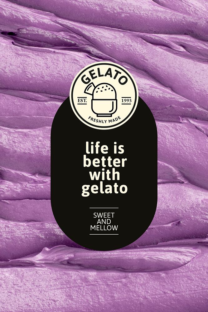 Gelato template vector with purple frosting texture for pinterest post