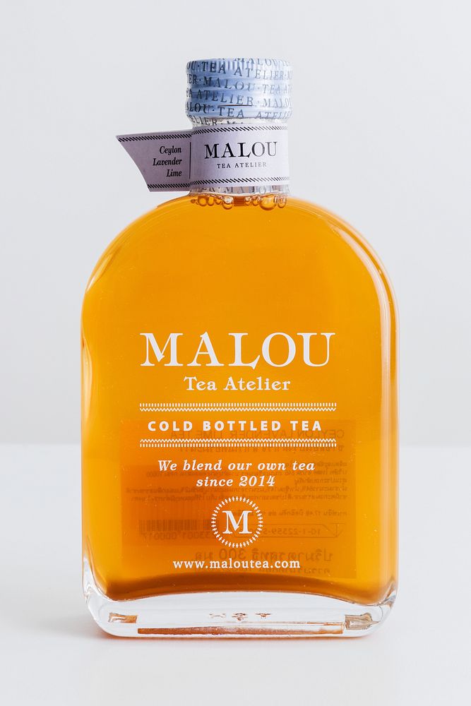Cold bottled Malou Tea Atelier. JANUARY 29, 2020 - BANGKOK, THAILAND 