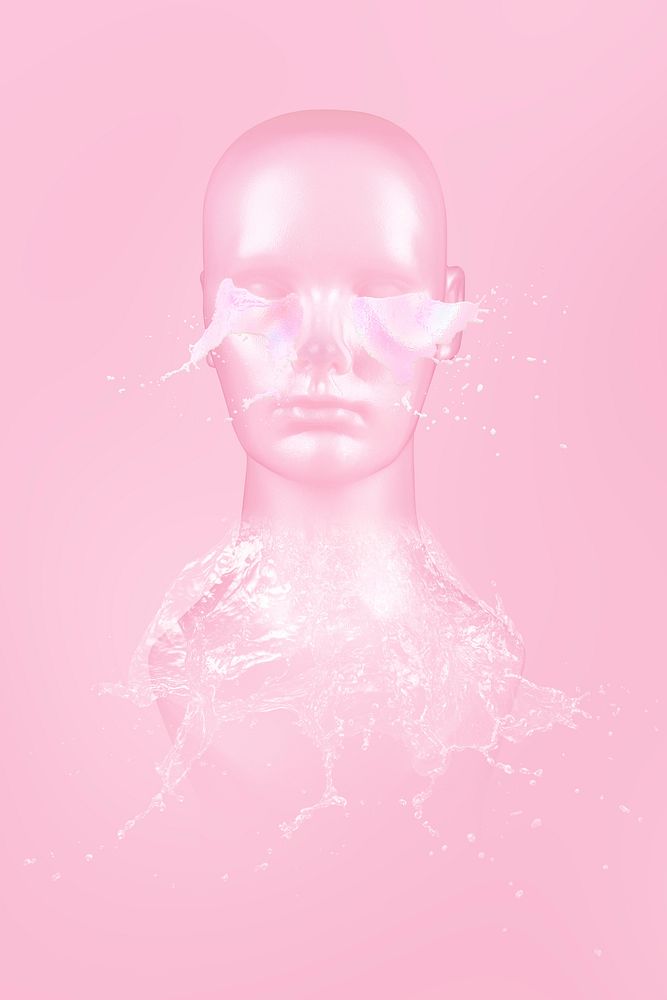 Mannequin head water elemental on a pink background