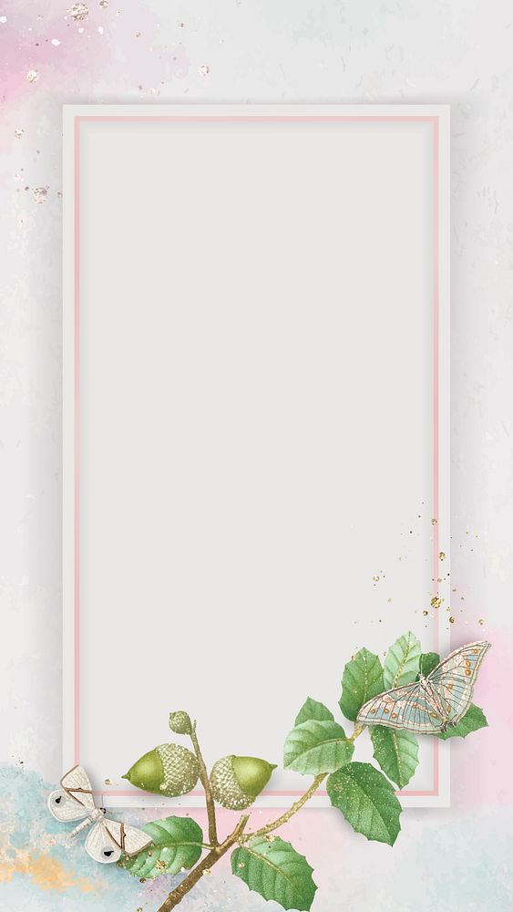 Oak leaves with rectangle pink frame mobile phone wallpaper vector