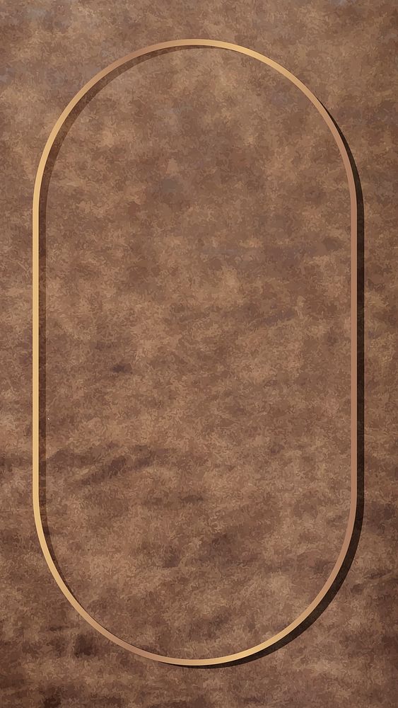 Oval gold frame on brown leather texture mobile phone wallpaper vector