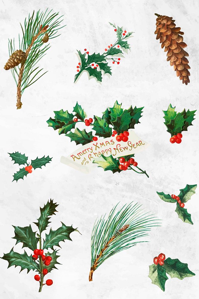 Festive merry Christmas design vector set