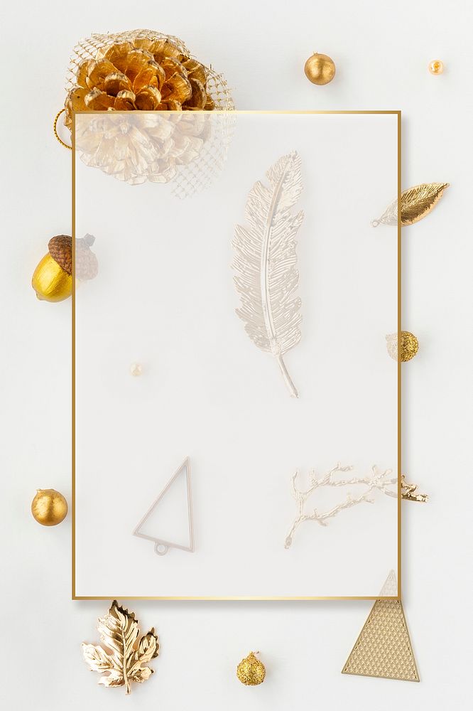 Rectangle gold frame with Christmas ornaments social template mockup