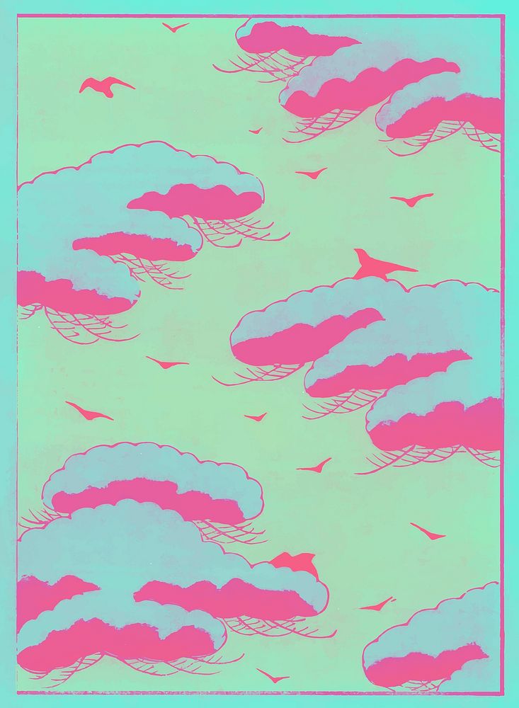 Pink and blue cloudy sky vector, remix from original painting