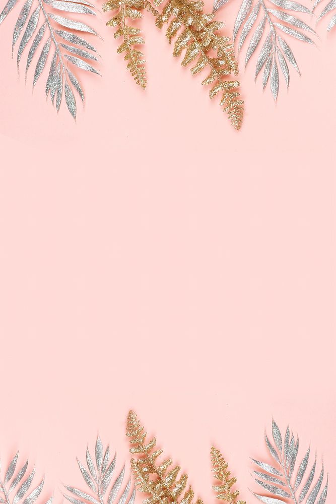 Glittery leaves on pink background design resource
