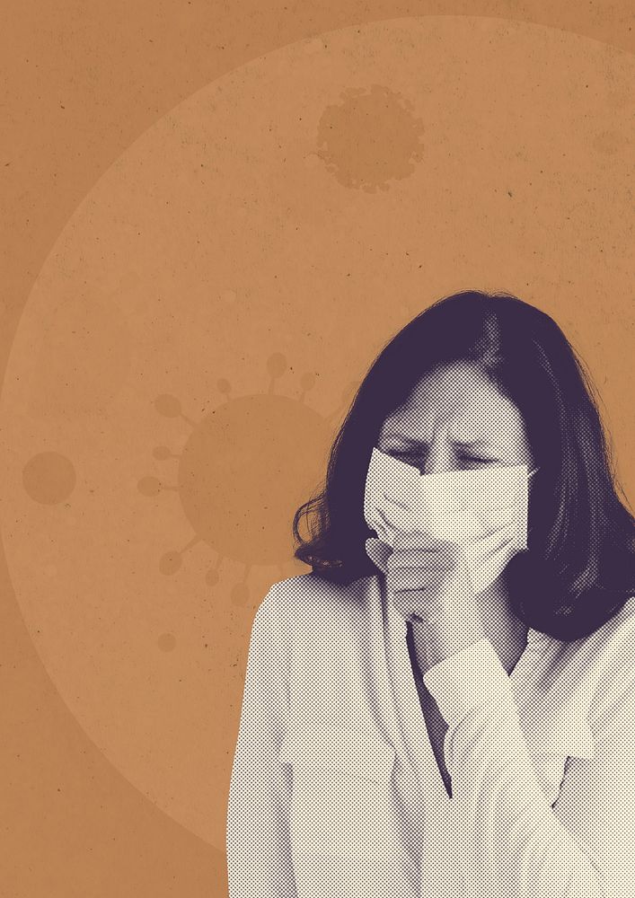 Coughing woman with coronavirus symptoms background