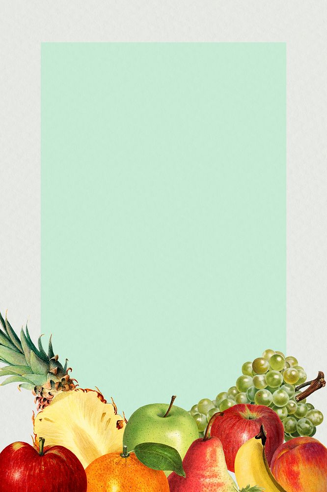 Hand drawn mixed tropical fruits on a green background illustration