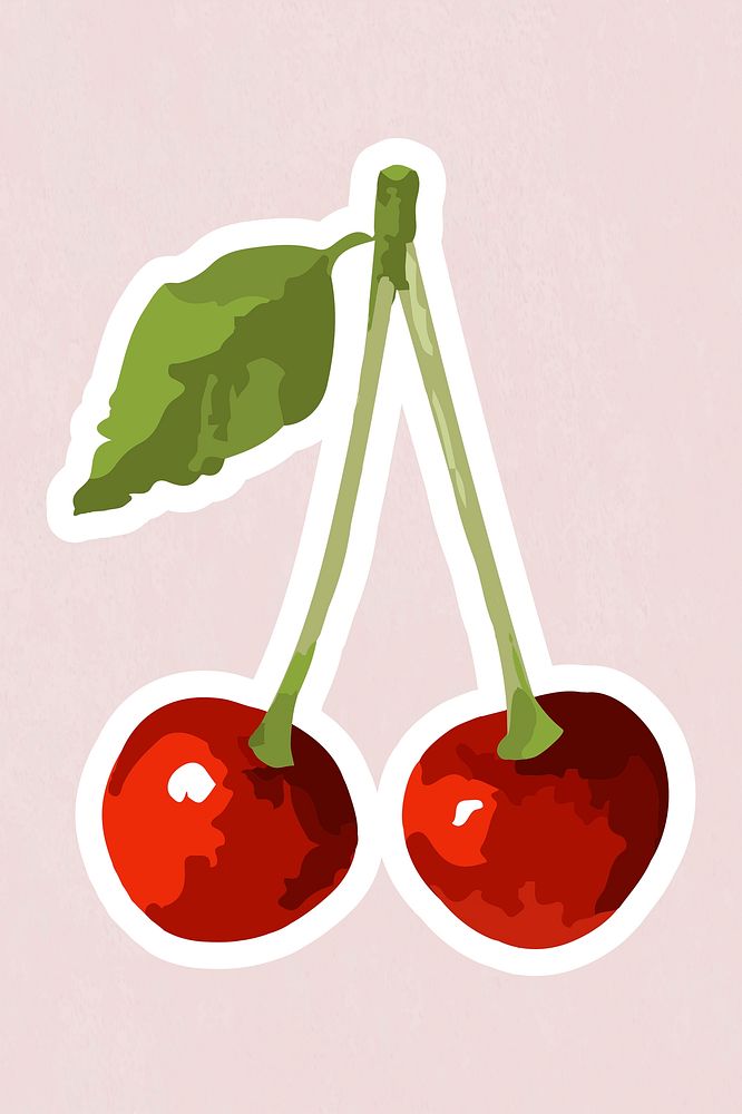 Vectorized red cherries sticker overlay with white border design resource