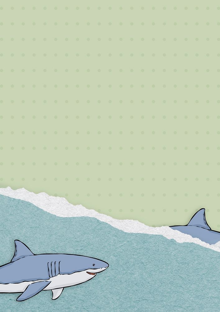 Swimming sharks ripped paper background