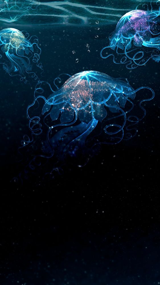 Ocean iPhone wallpaper, aesthetic jellyfish background
