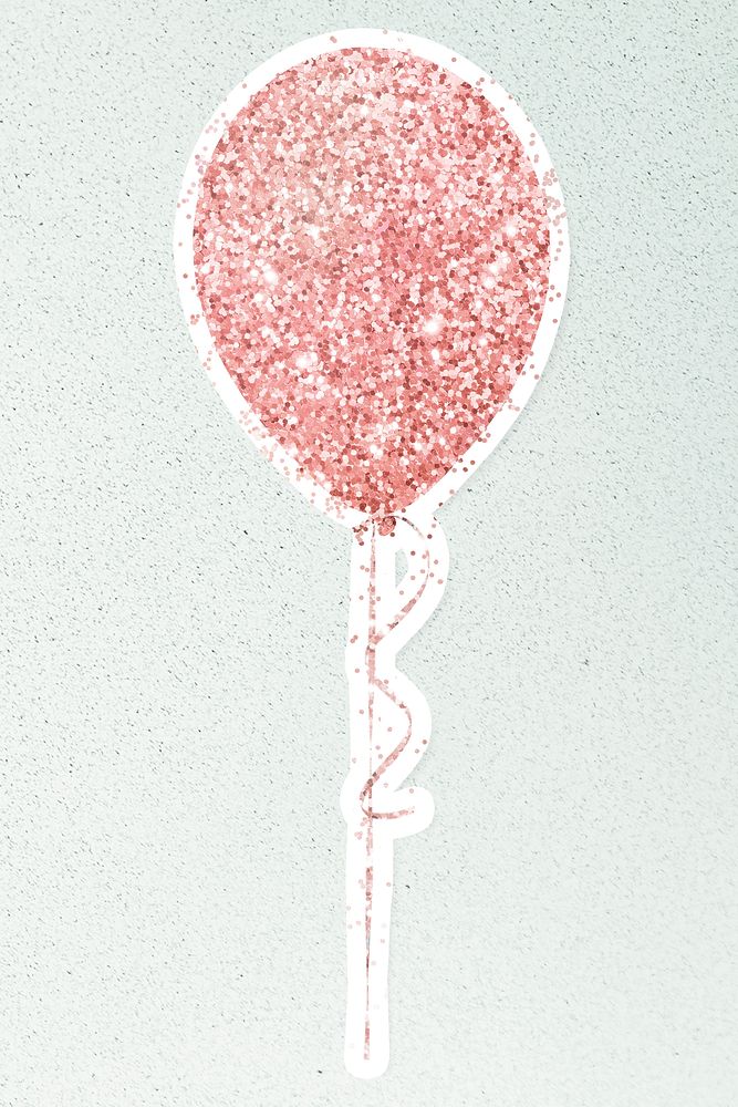 Glittery pink balloon sticker overlay with a white border design resource