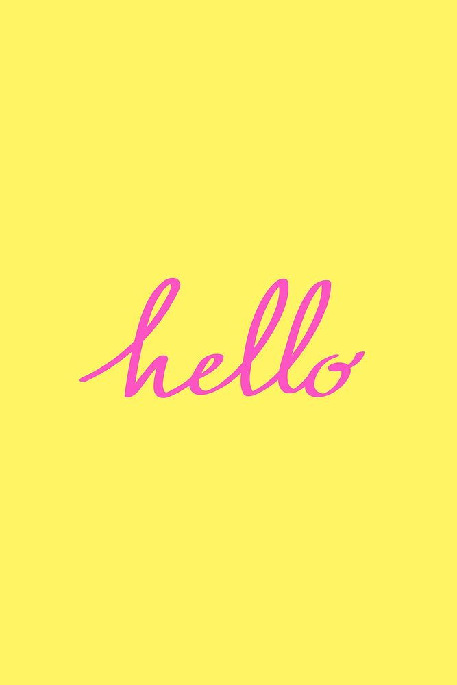 Pink cursive hello typography on a bright yellow background vector