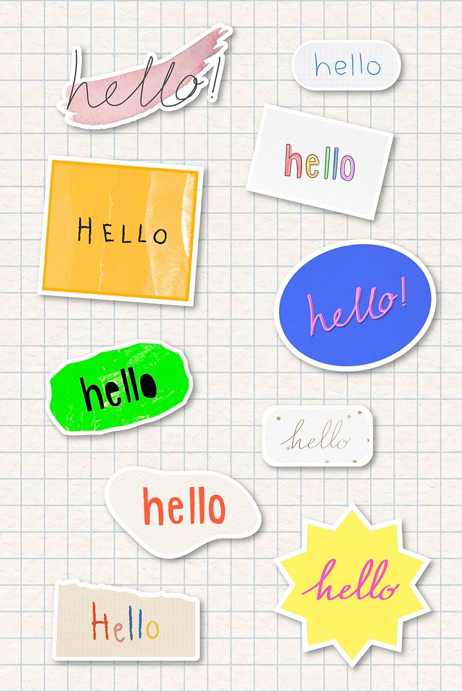 Hello greetings typography sticker design resources