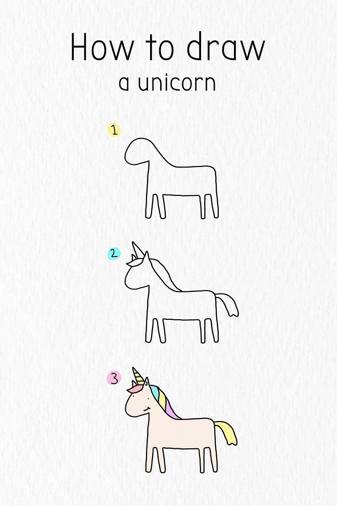 How to draw a unicorn doodle tutorial vector