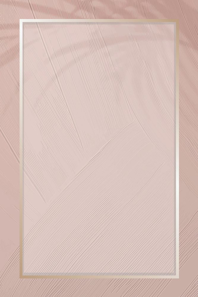 Gold border frame vector on dull pink background with leaf shadow