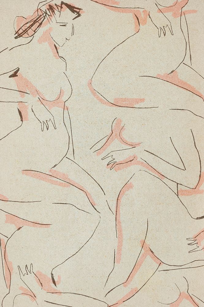 Hand drawn nude women pattern background vintage illustration
