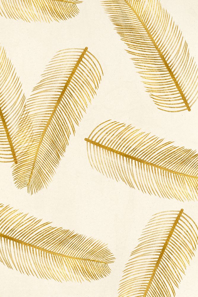 Vintage gold palm leaf pattern illustration beige banner