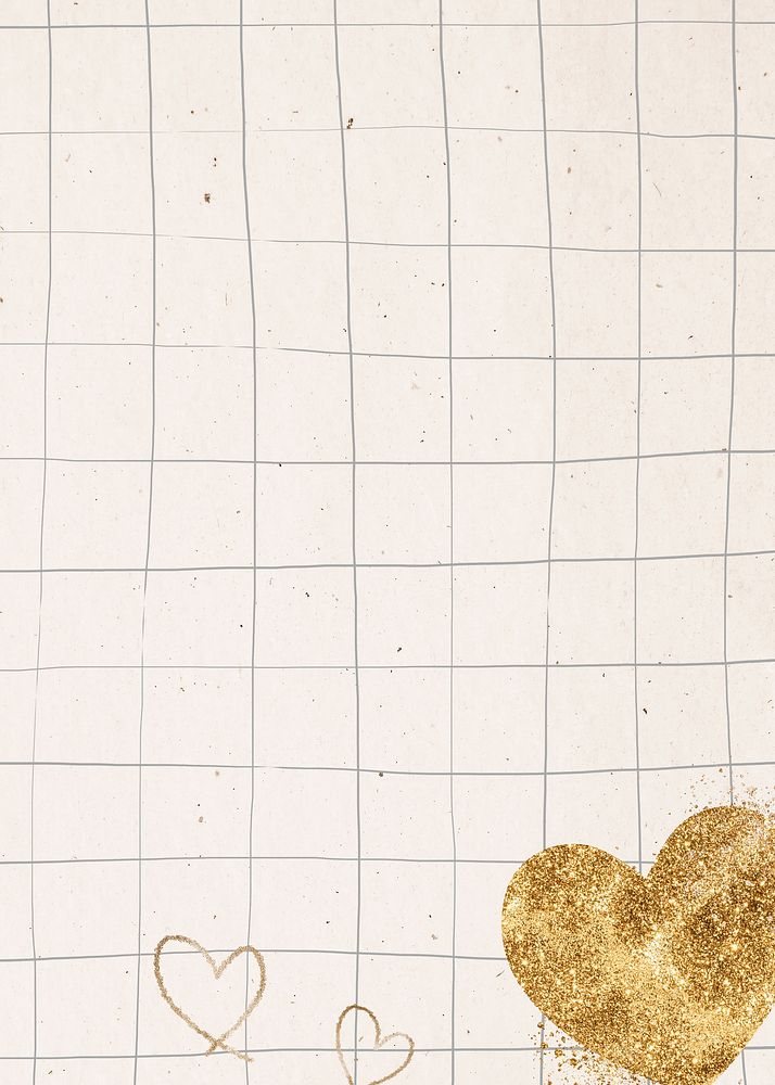 Gold love heart grid background