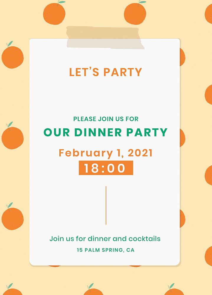 Vector dinner party invitation card orange pattern template