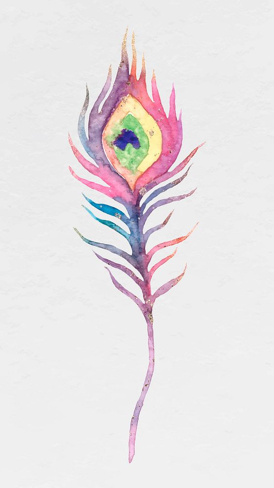 Pink watercolor peacock feather vector