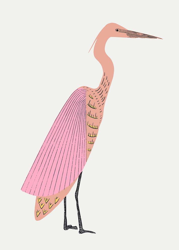 Vintage pink heron vector stencil pattern