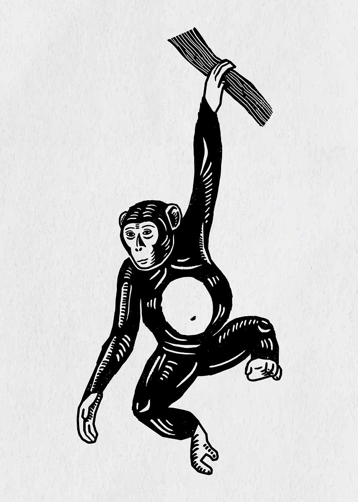 Vintage monkey vector animal linocut stencil pattern clipart