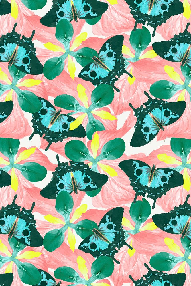 Abstract butterfly floral background vector with blank space, remix from The Naturalist's Miscellany by George Shaw