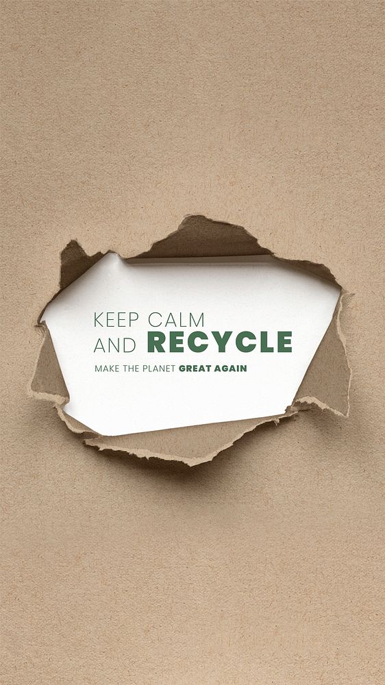 Keep calm and recycle template vector on ripped brown paper background