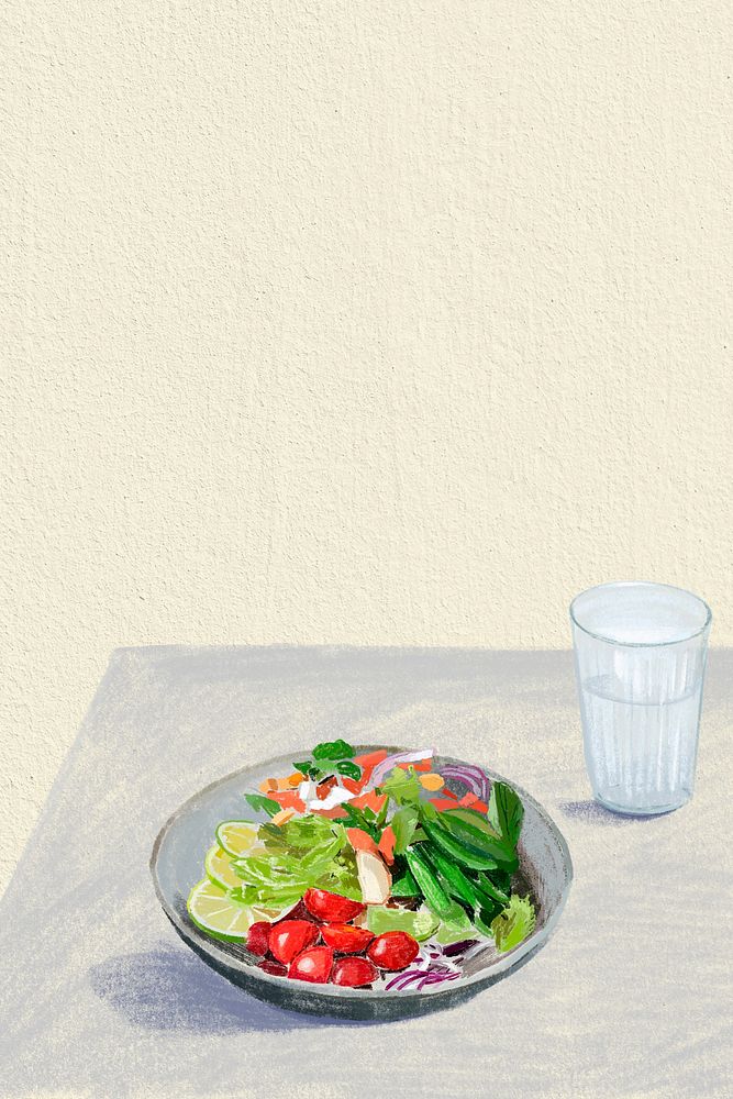 Salad background vector healthy food color pencil illustration