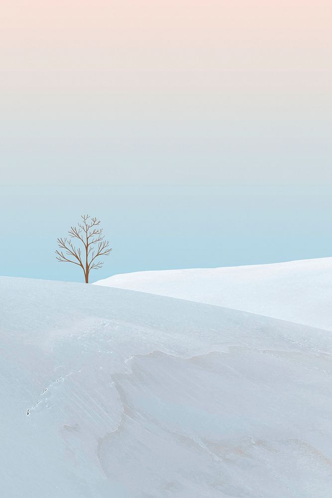 Creative background psd of minimal winter landscape with a bare tree