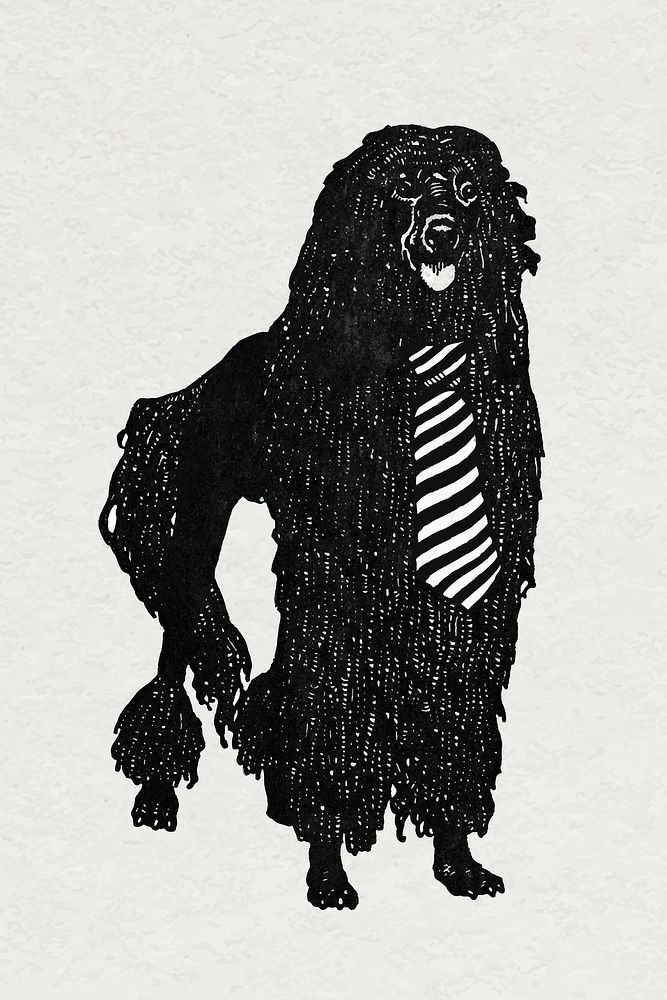 Vintage poodle dog vector sticker cute necktie, remixed from artworks by Moriz Jung