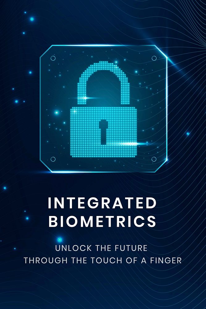 Data security technology template vector with integrated biometrics lock
