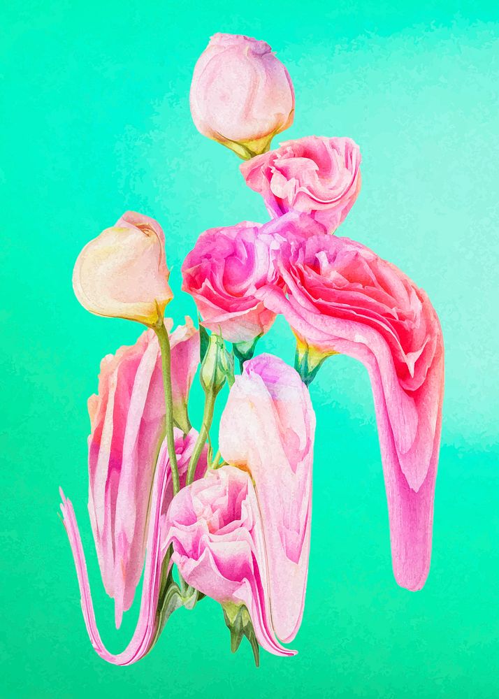 Rose flower sticker vector, pastel pink trippy psychedelic art