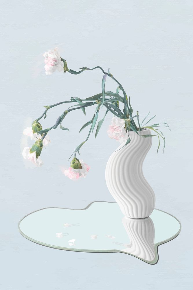 Flower sticker vector, white carnation in vase abstract art