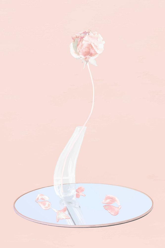 Rose vector sticker, pastel pink rose in vase abstract art
