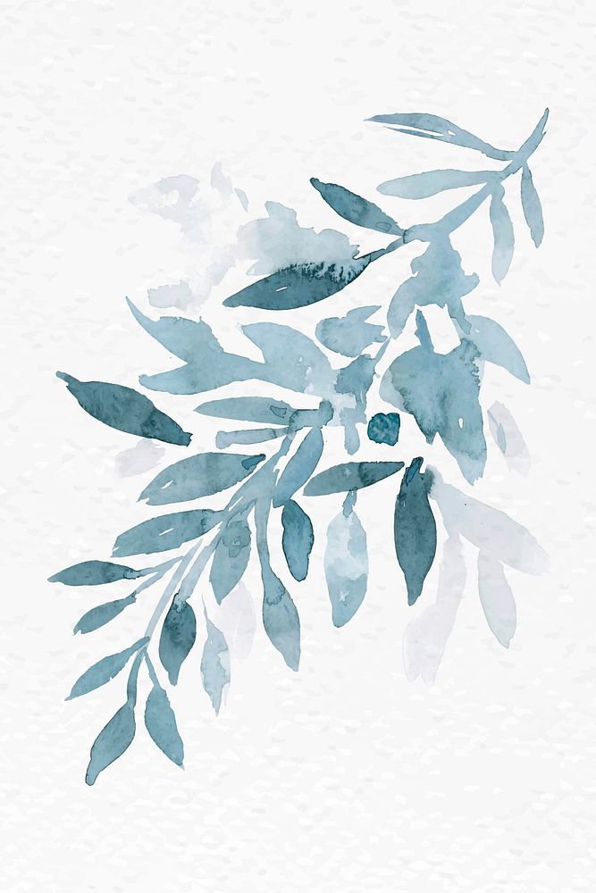 Aesthetic blue leaf watercolor vector winter seasonal graphic
