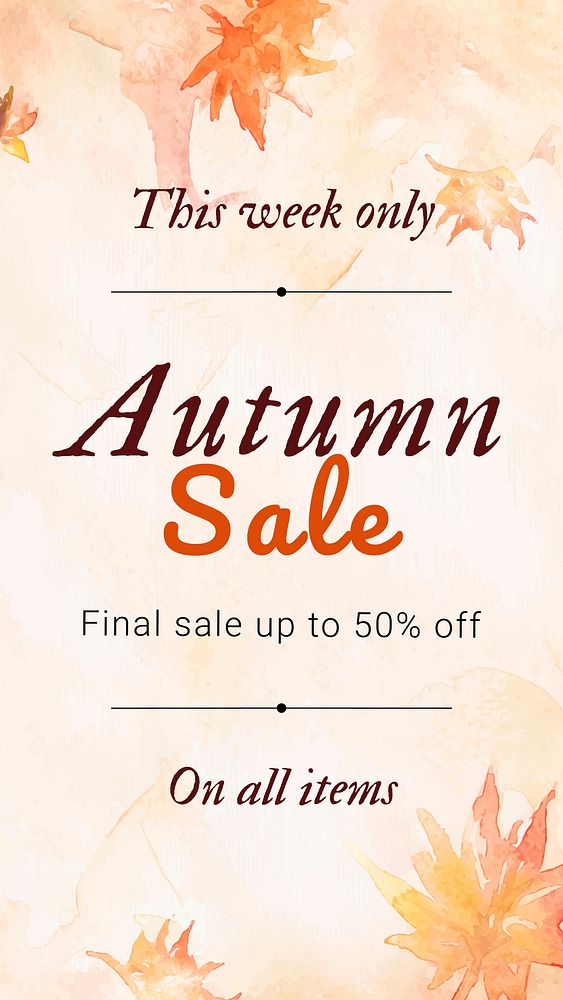 Watercolor floral autumn template vector fashion social media ad