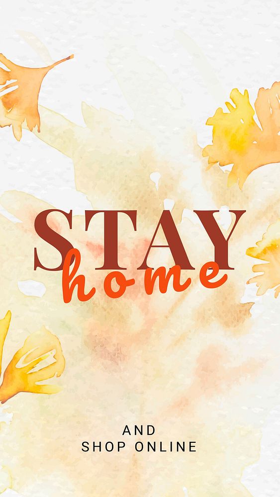 Aesthetic autumn shopping template vector with stay home text social media ad