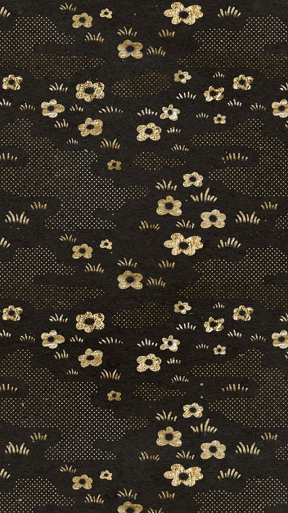 Golden flower pattern iPhone wallpaper, cute aesthetic